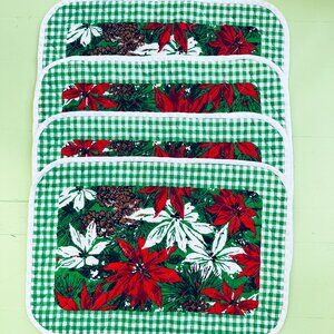 Vintage Christmas Placements Set of 4 Quilted Xmas Placements MCM Poinsettia